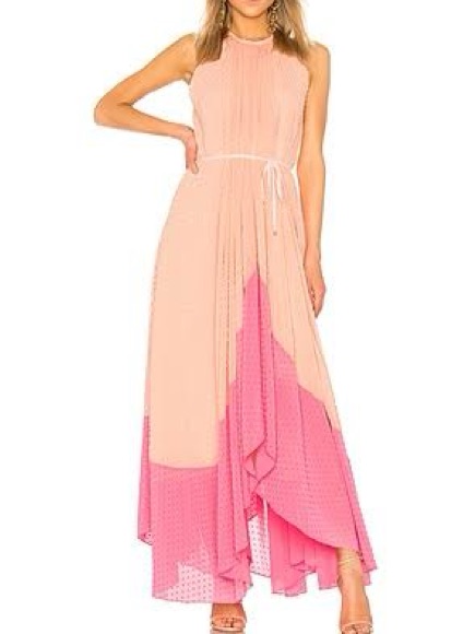 Nwt Saloni “Iris” Dress In Light Peach/Mid Pink Maxi Handkerchief Dress Size 6